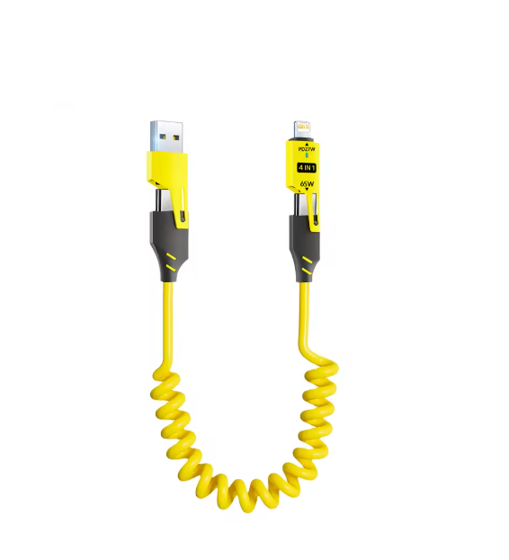 4-in-1 Fast-Charging Spring Lightning Type-C USB-A Cable