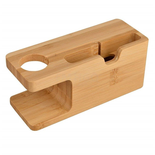 Wooden Charging Dock Station Mobile Phone Holder Stand Bamboo Charger Base
