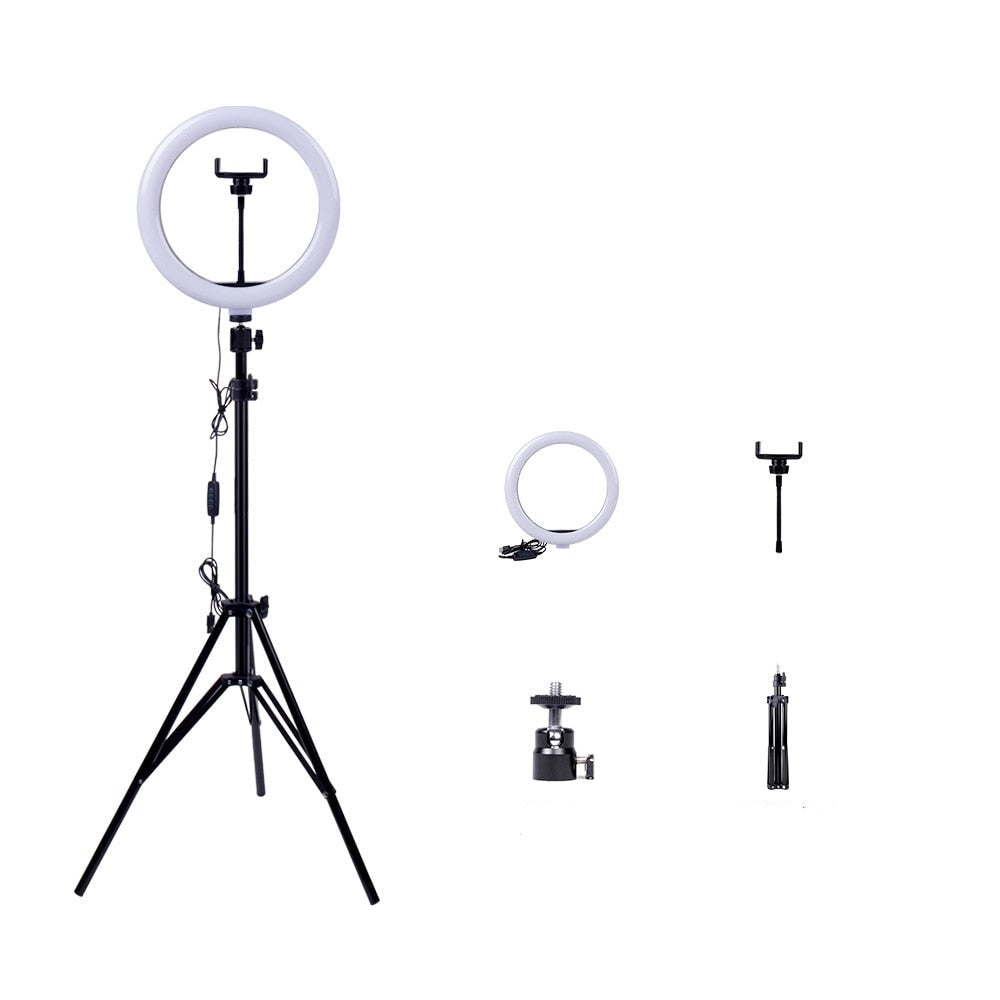 Dimmable LED Selfie Ring Light USB Lamp Photography Light Phone Holder