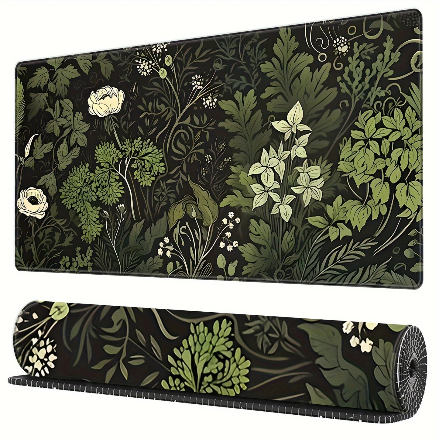 Large Botanical Green Floral Plant Mouse Pad