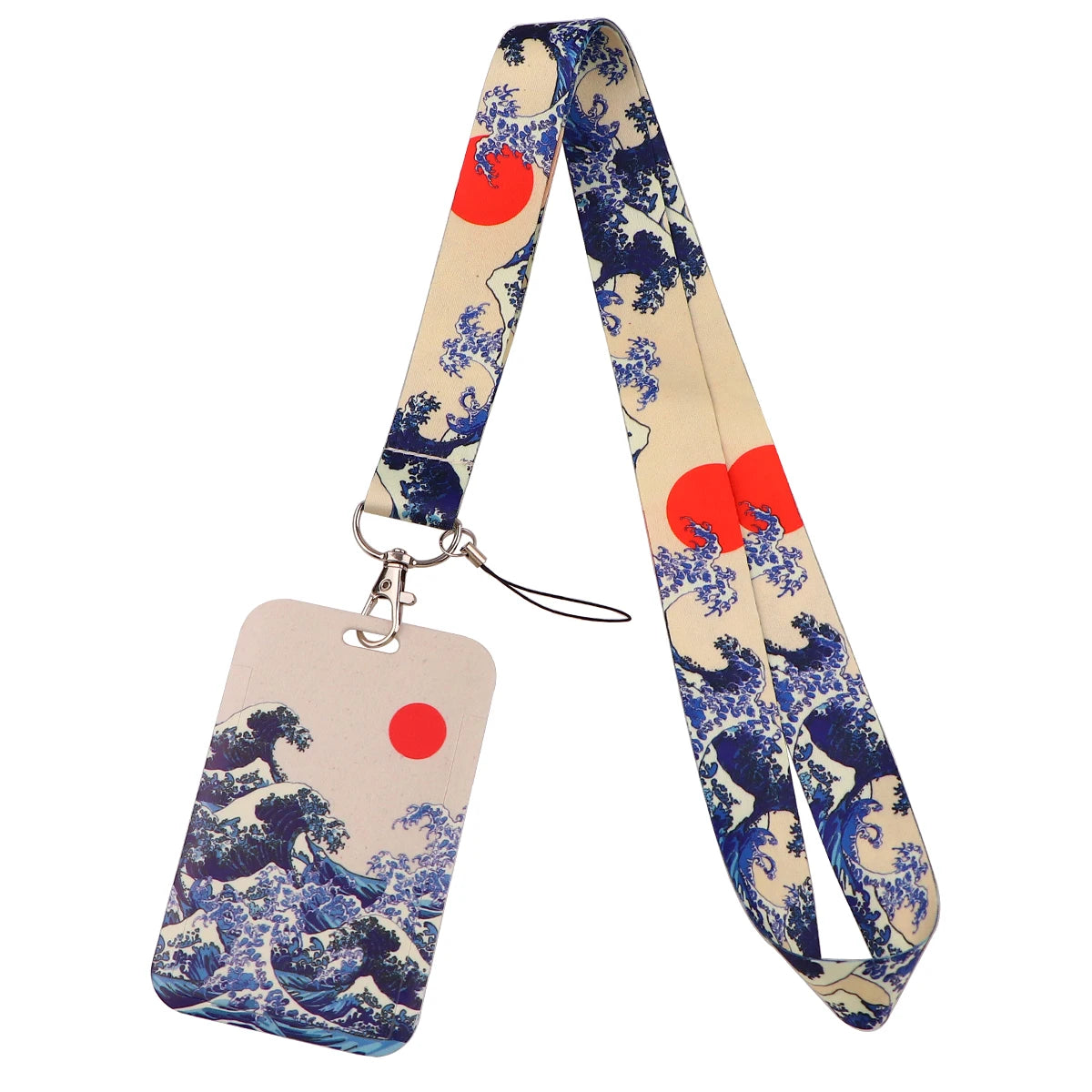 Japanese Waves Lanyard Keychain ID Card Cover