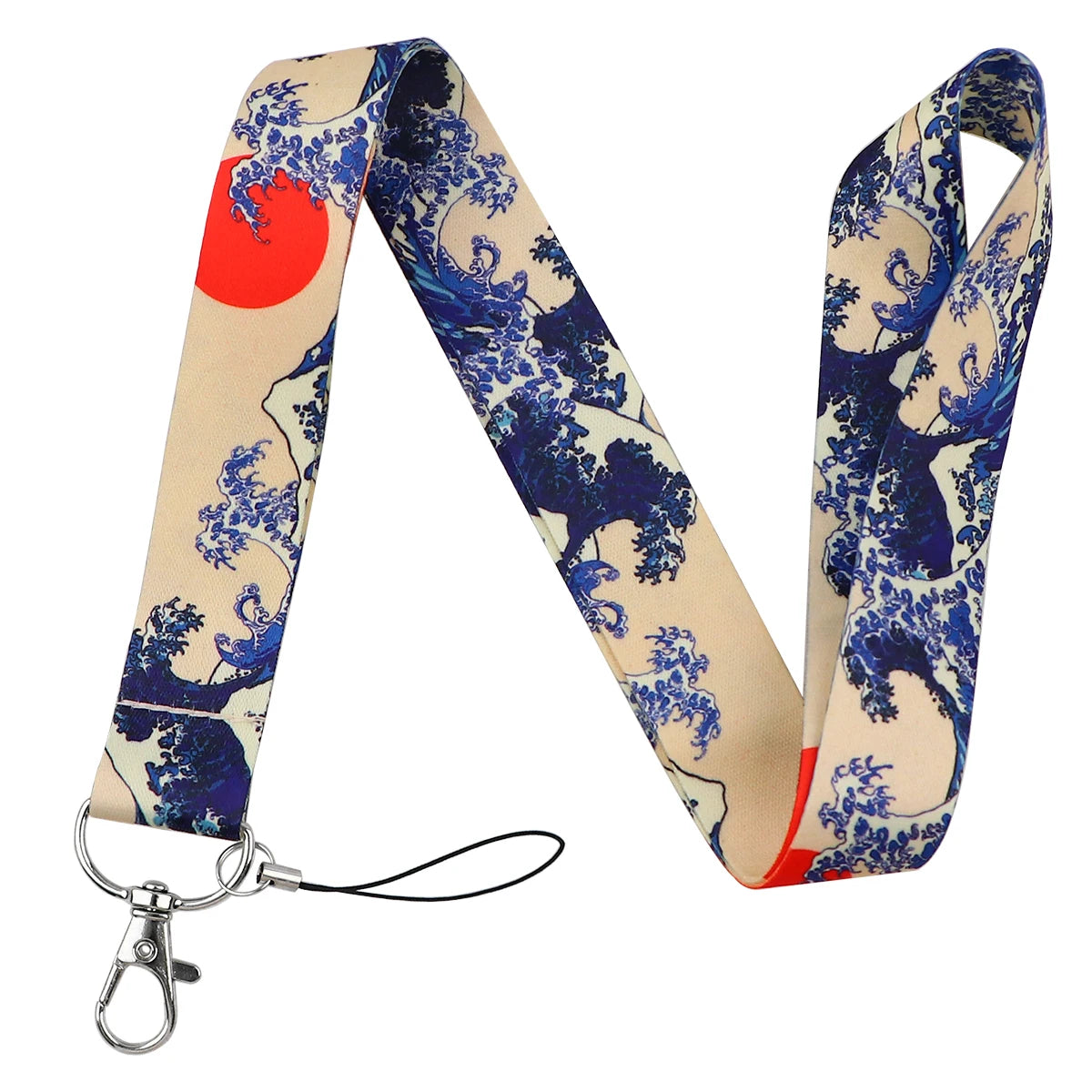 Japanese Waves Lanyard Keychain ID Card Cover