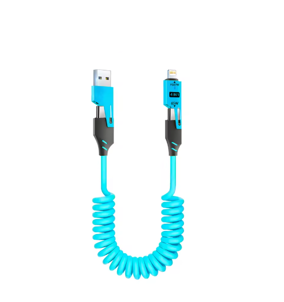 4-in-1 Fast-Charging Spring Lightning Type-C USB-A Cable