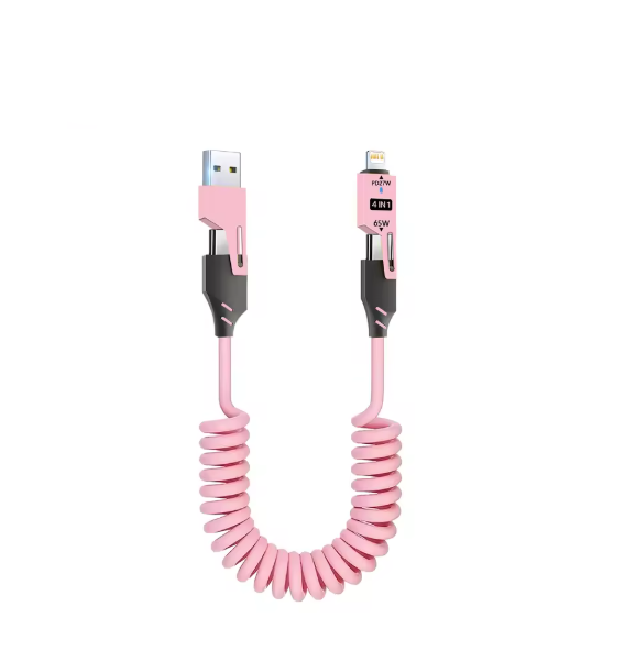 4-in-1 Fast-Charging Spring Lightning Type-C USB-A Cable