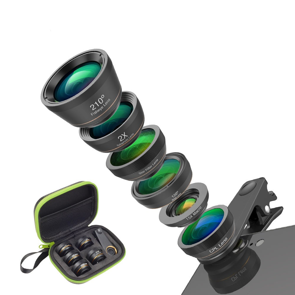 6-in-1 Phone Camera Lens Kit Fisheye Macro Wide Angle CPL/Star