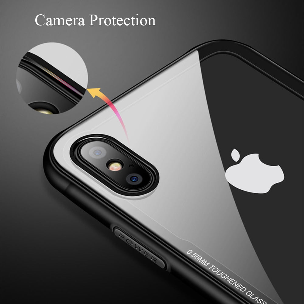 Tempered Glass Phone Case For iPhone 7 8 XR XS Cases Glass Cover For iPhone X XS Max XR 6 6s
