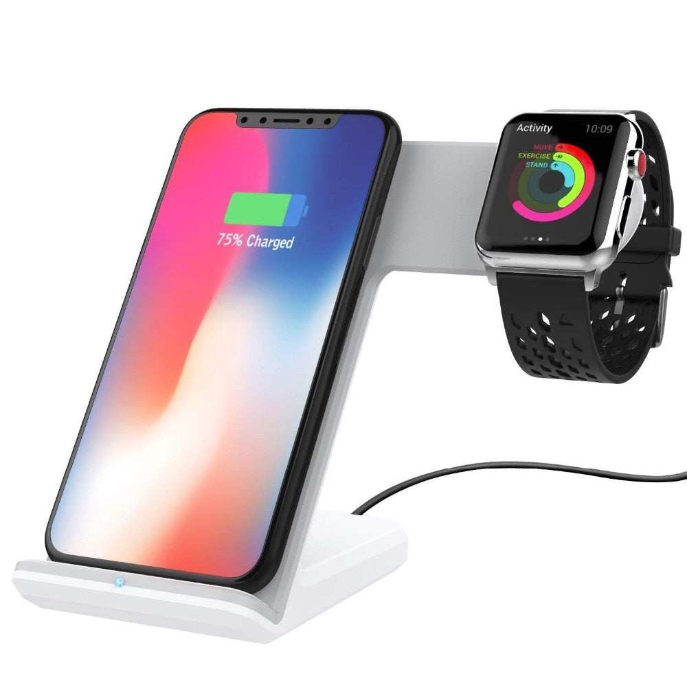 2-in-1 10w Qi Wireless Charger iPhone Watch Fast-Charging Dock