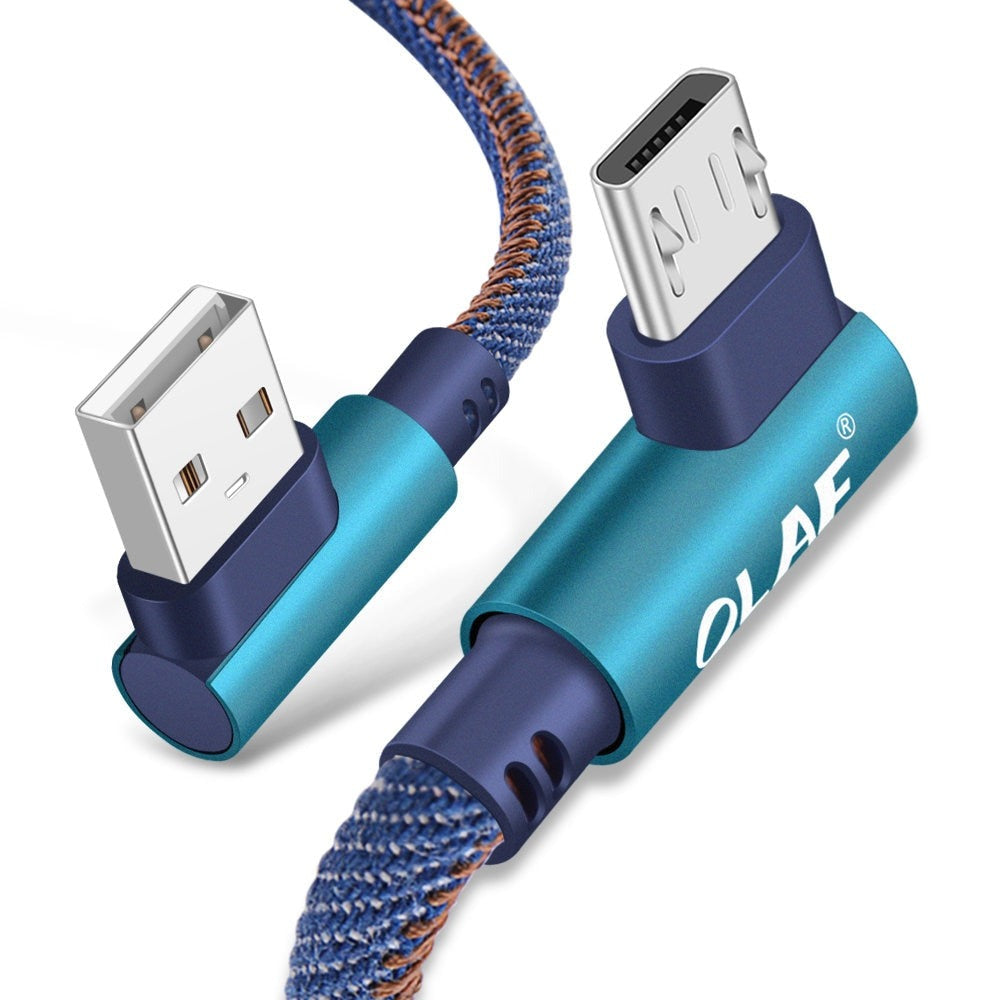 OLAF 2m Micro USB Cable 2A Fast Charger USB Cord 90 degree elbow Nylon Braided Data Cable for