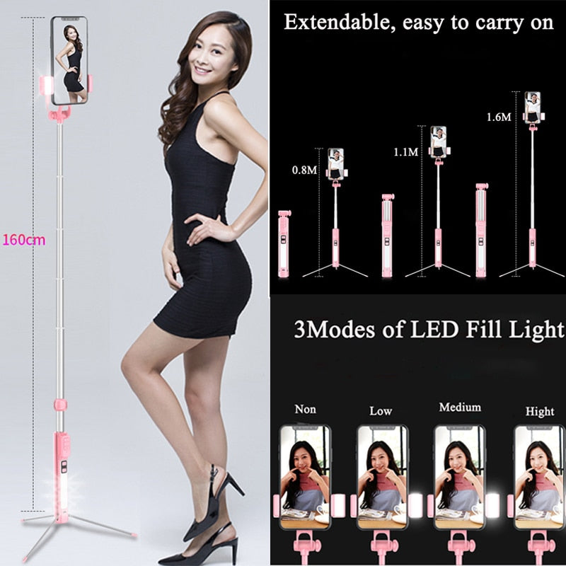 Selfie Dimmable Fill Light LED Wireless Bluetooth Stick Tripod