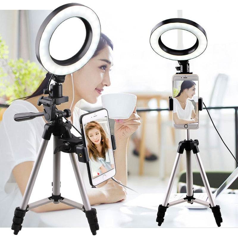Selfie Lights Ring Fill Light LED Photographic Studio Dimmable Ringlight Phone Holder Lighting 1.25m