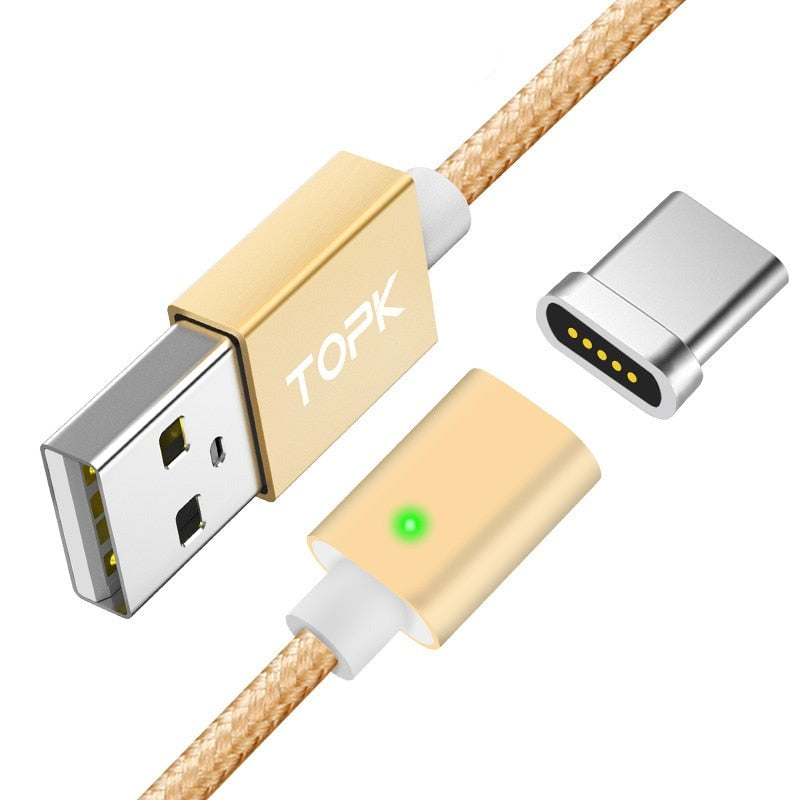 Magnetic Cable LED Indicator USB Type-C Micro USB  Adapter Nylon Braided