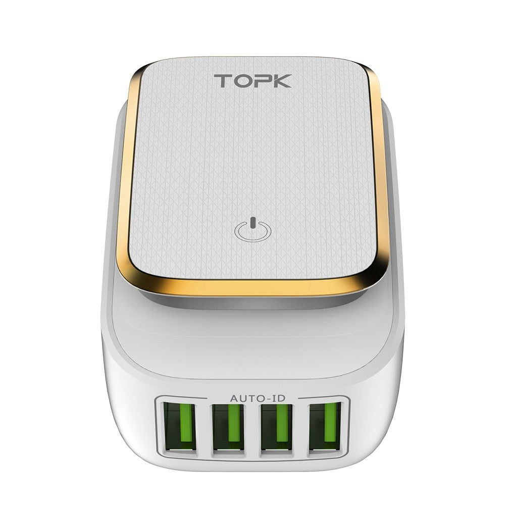 LED Lamp 4-Port USB Wall Charger Adapter